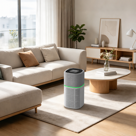 Purificator de aer Evoair, Soft, Wi-Fi, Filtru 4in1, True Hepa, Carbon Activ, Prefiltru Textil, 10 viteze, Senzor Temperatură și Umiditate, Mod Noapte, Avertizare Filtru, Lumină Ambientală, Gri