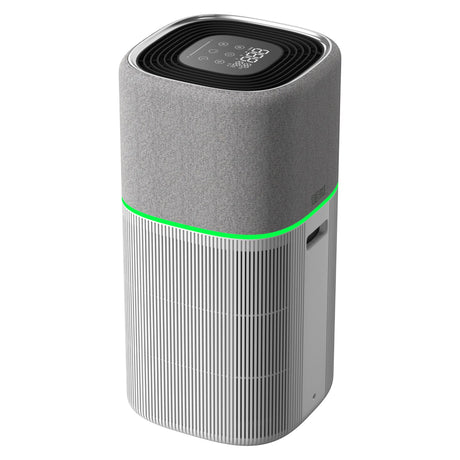 Resigilat! Purificator de aer Evoair, Soft, Wi-Fi, Filtru 4in1, True Hepa, Carbon Activ, Prefiltru Textil, 10 viteze, Senzor Temperatură și Umiditate, Mod Noapte, Avertizare Filtru, Lumină Ambientală, Gri - Filtru desfăcut