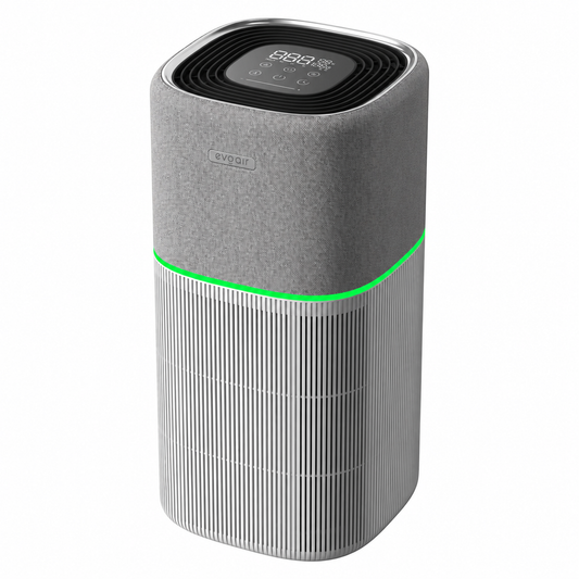 Purificator de aer Evoair, Soft, Wi-Fi, Filtru 4in1, True Hepa, Carbon Activ, Prefiltru Textil, 10 viteze, Senzor Temperatură și Umiditate, Mod Noapte, Avertizare Filtru, Lumină Ambientală, Gri