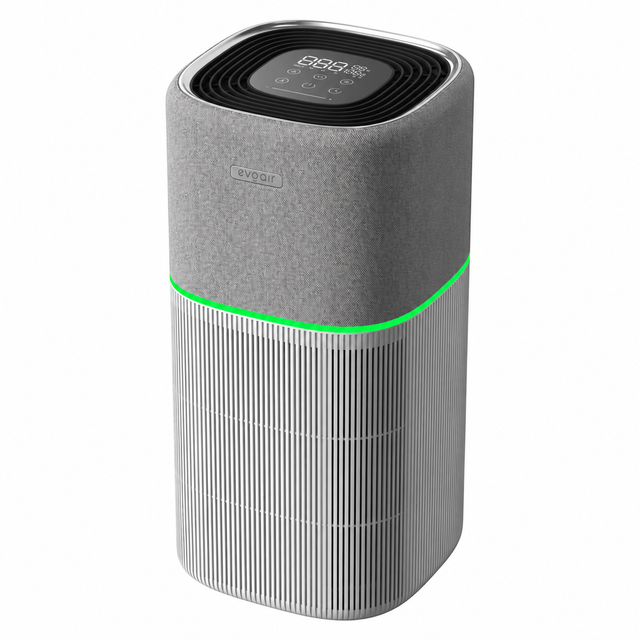 Purificator de aer Evoair, Soft, Wi-Fi, Filtru 4in1, True Hepa, Carbon Activ, Prefiltru Textil, 10 viteze, Senzor Temperatură și Umiditate, Mod Noapte, Avertizare Filtru, Lumină Ambientală, Gri
