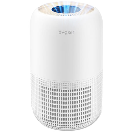 Purificator de aer Evoair, Yuvo, Lampă UV-C, Filtru 3in1, True Hepa, Carbon Activ, Pre-filtru, 4 viteze, Funcție Polen/Animale, Mod Noapte, Blocare Ecran, Lumină Ambientală, Alb