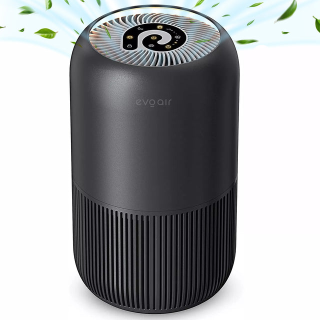 Resigilat! Purificator de aer Evoair, YuvoSpin, Lampă UV-C, Filtru 3in1, True Hepa, Carbon Activ, Pre-filtru, 4 viteze, Funcție Polen/Animale, Mod Noapte, Blocare Ecran, Lumină Ambientală, Negru, Filtru Desfăcut