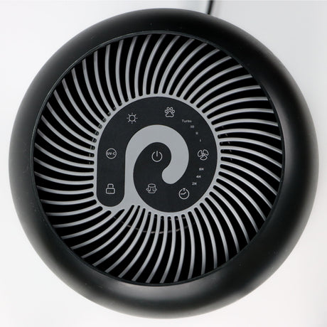 Purificator de aer Evoair, YuvoSpin, Lampă UV-C, Filtru 3in1, True Hepa, Carbon Activ, Pre-filtru, 4 viteze, Funcție Polen/Animale, Mod Noapte, Blocare Ecran, Lumină Ambientală, Negru