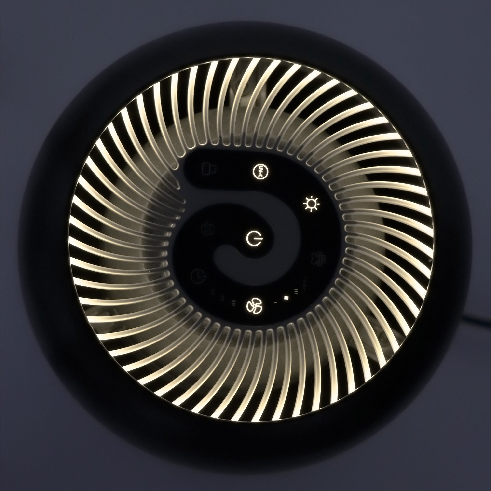 Resigilat! Purificator de aer Evoair, YuvoSpin, Lampă UV-C, Filtru 3in1, True Hepa, Carbon Activ, Pre-filtru, 4 viteze, Funcție Polen/Animale, Mod Noapte, Blocare Ecran, Lumină Ambientală, Negru, Filtru Sigilat