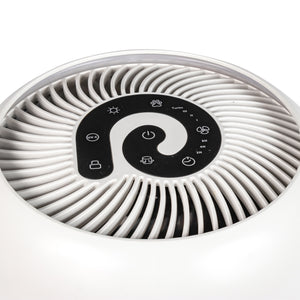 Purificator de aer Evoair, YuvoSpin, Lampă UV-C, Filtru 3in1, True Hepa, Carbon Activ, Pre-filtru, 4 viteze, Funcție Polen/Animale, Mod Noapte, Blocare Ecran, Lumină Ambientală, Alb