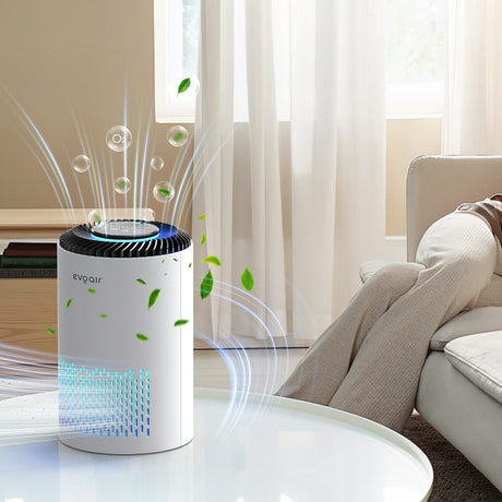 Purificator de aer Evoair Zuno, Filtru 3 in 1 True HEPA, Carbon Activ, Lampă UV, 3 viteze, Mod Noapte, Aromaterapie, Lumină Ambientală, Timer, Alb