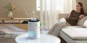 Resigilat! Purificator de aer Evoair Zuno, Filtru 3 in 1 True HEPA, Carbon Activ, Lampă UV, 3 viteze, Mod Noapte, Aromaterapie, Lumină Ambientală, Timer, Alb, Filtru Desfăcut