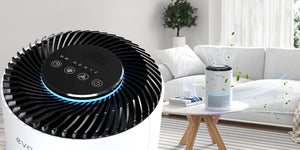 Purificator de aer Evoair Zuno, Filtru 3 in 1 True HEPA, Carbon Activ, Lampă UV, 3 viteze, Mod Noapte, Aromaterapie, Lumină Ambientală, Timer, Alb