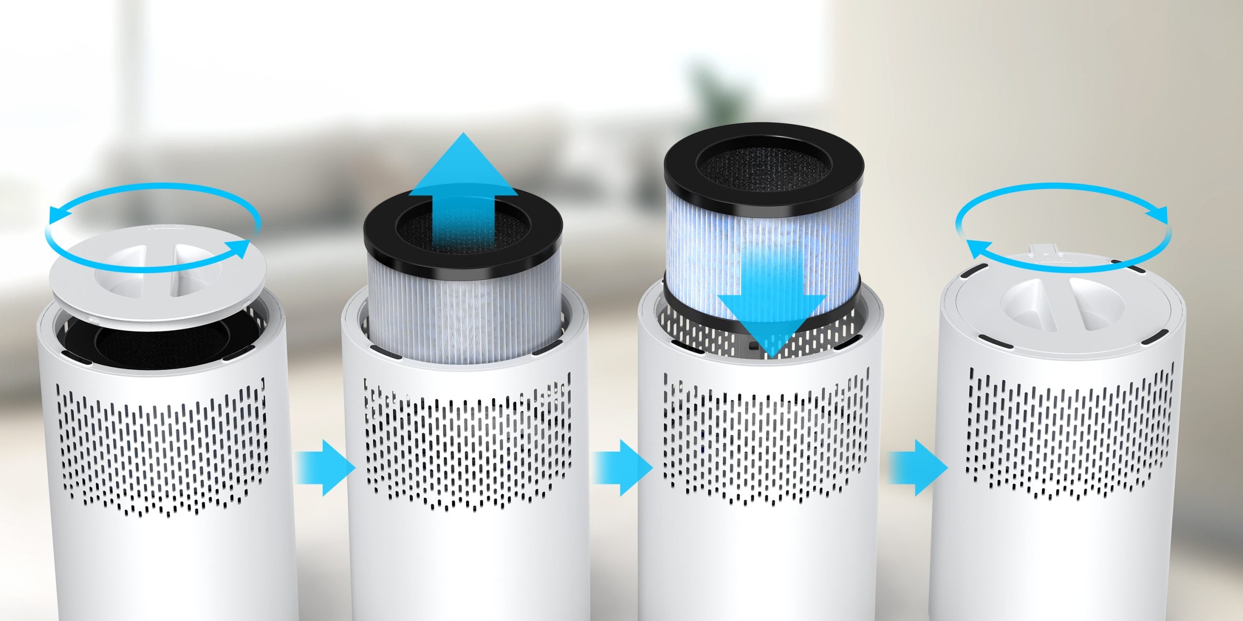 Purificator de aer Evoair Zuno, Filtru 3 in 1 True HEPA, Carbon Activ, Lampă UV, 3 viteze, Mod Noapte, Aromaterapie, Lumină Ambientală, Timer, Alb