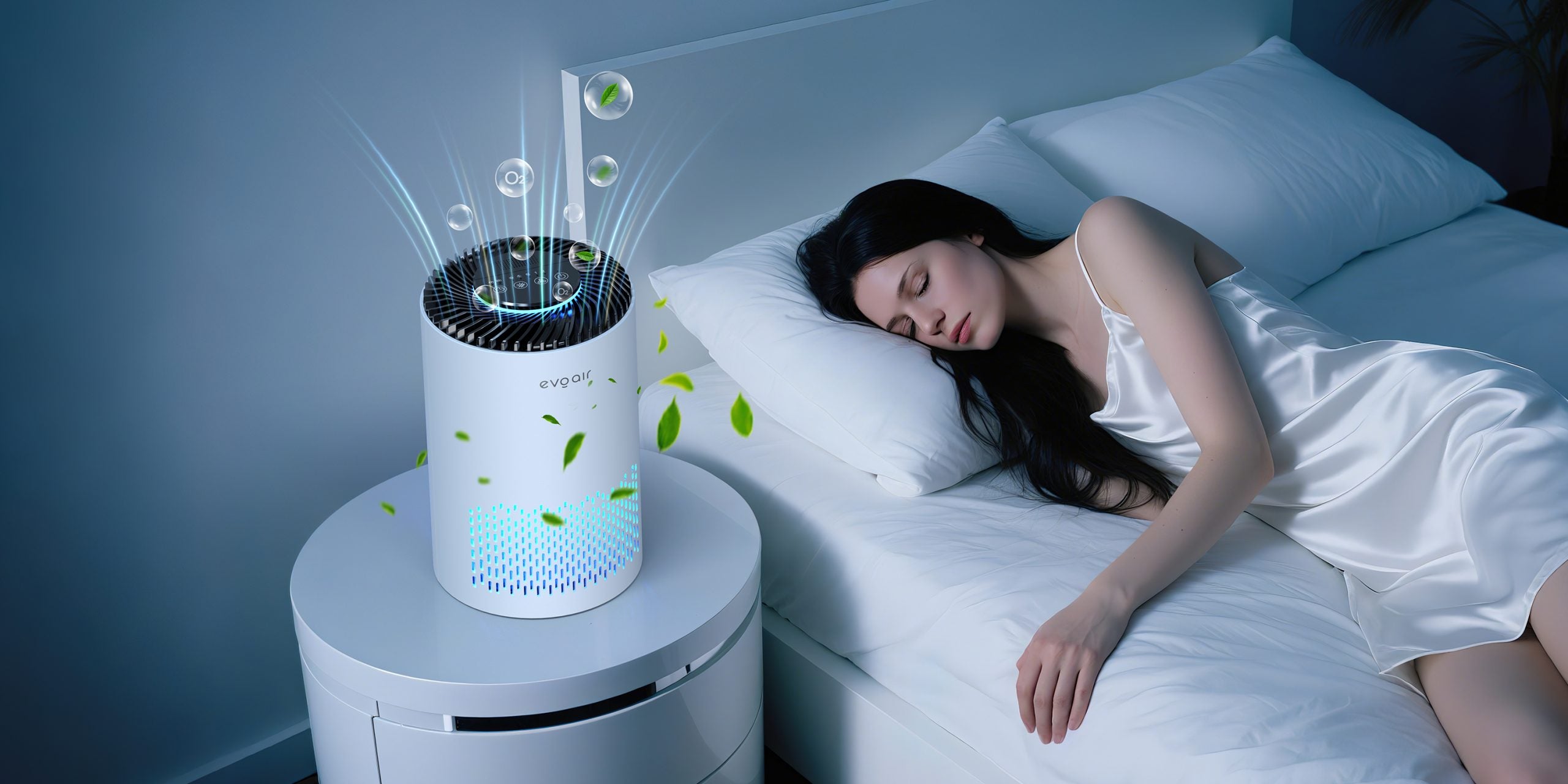 Resigilat! Purificator de aer Evoair Zuno, Filtru 3 in 1 True HEPA, Carbon Activ, Lampă UV, 3 viteze, Mod Noapte, Aromaterapie, Lumină Ambientală, Timer, Alb, Filtru Sigilat