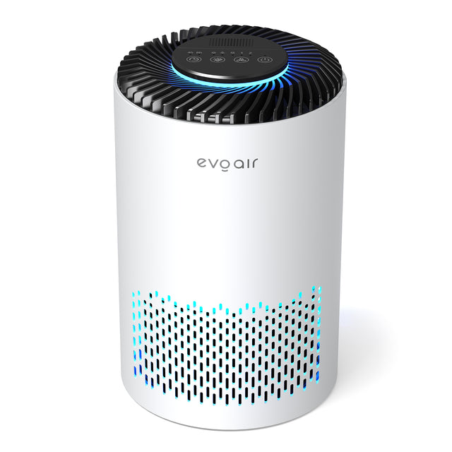 Resigilat! Purificator de aer Evoair Zuno, Filtru 3 in 1 True HEPA, Carbon Activ, Lampă UV, 3 viteze, Mod Noapte, Aromaterapie, Lumină Ambientală, Timer, Alb, Filtru Desfăcut