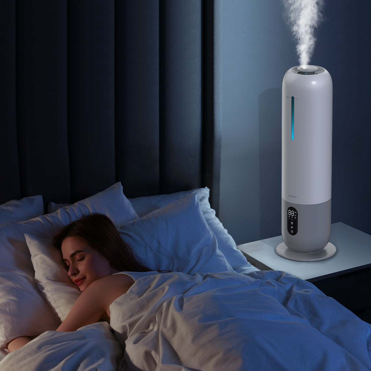 Umidificator aer Evoair Umio, Lampa UV, 3 trepte umidificare, Indicator Umiditate, Duză de Ceață, Aromaterapie, Telecomandă, Alb