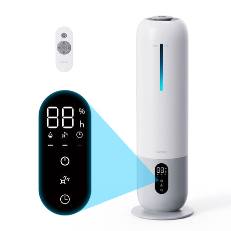 Umidificator aer Evoair Umio, Lampa UV, 3 trepte umidificare, Indicator Umiditate, Duză de Ceață, Aromaterapie, Telecomandă, Alb