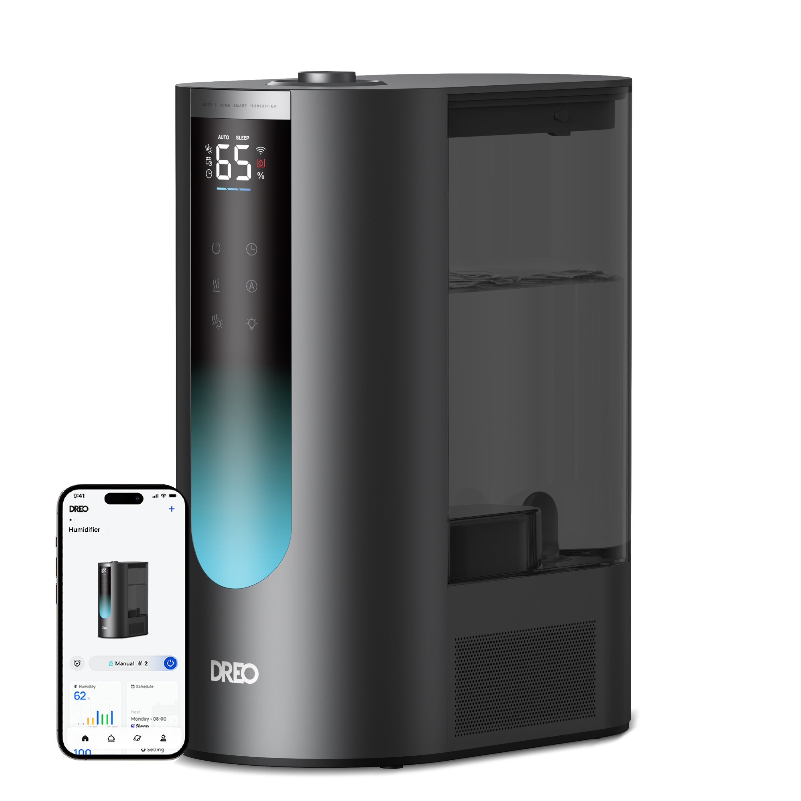 Umidificator aer Dreo DR-HHM013S Smart, Rezervor 6l, 500ml/h, Functie Incalzire, 3 trepte umidificare, Indicator Umiditate, Duză de Ceață, Mod Auto, Aromaterapie, Negru