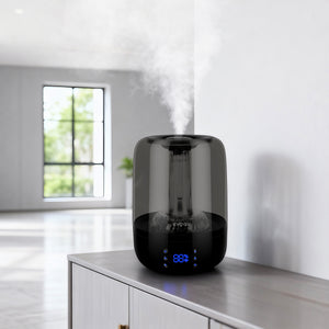 Umidificator Evoair LUNO BLACK, Smart, Wifi, Rezervor 2.5L, Capacitate de umidificare 150 ml/h, Senzor umiditate, Autonomie 16 ore, Indicator umiditate și temperatură, Negru&Gri