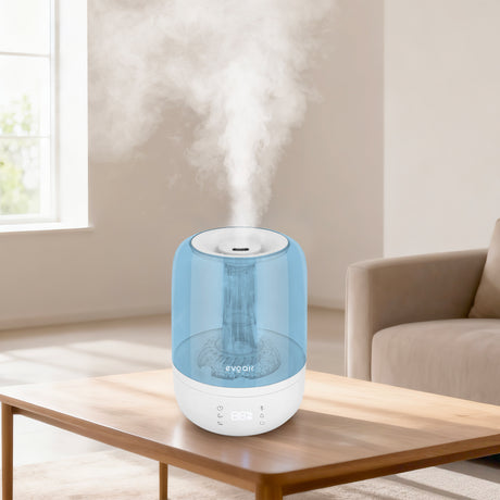 Umidificator Evoair LUNO BLUE, Smart, Wifi, Rezervor 2.5LCapacitate de umidificare 150 ml/h, Senzor umiditate, Autonomie 16 ore, Indicator umiditate și temperatură, Alb&Albastru