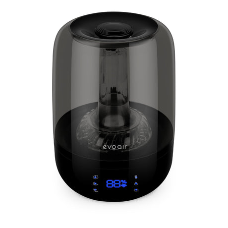 Umidificator Evoair LUNO BLACK, Smart, Wifi, Rezervor 2.5L, Capacitate de umidificare 150 ml/h, Senzor umiditate, Autonomie 16 ore, Indicator umiditate și temperatură, Negru&Gri