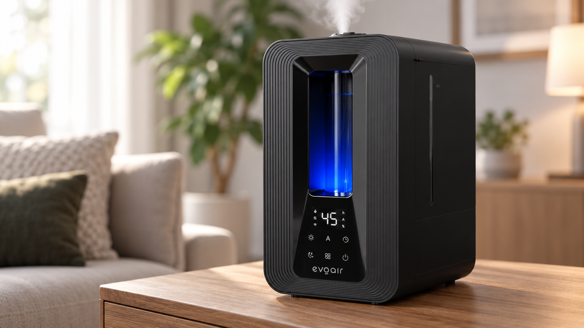 Resigilat! Umidificator Evoair Misto Smart, Wifi, Rezervor 5 L, Capacitate de umidificare 250 ml/h, Senzor de Umiditate, Lumină ambientală RGB, Negru