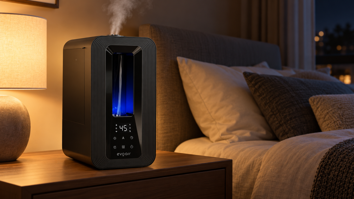Resigilat! Umidificator Evoair Misto Smart, Wifi, Rezervor 5 L, Capacitate de umidificare 250 ml/h, Senzor de Umiditate, Lumină ambientală RGB, Negru