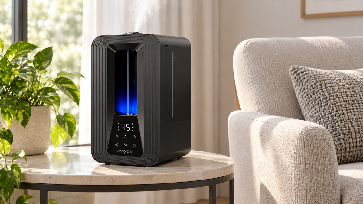 Resigilat! Umidificator Evoair Misto Smart, Wifi, Rezervor 5 L, Capacitate de umidificare 250 ml/h, Senzor de Umiditate, Lumină ambientală RGB, Negru