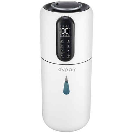 Umidificator Evoair STEAMIX3800 Smart, Wifi, Rezervor 3.8L, Capacitate de umidificare 300ml/h, Senzor umiditate, Mod Auto, Autonomie 13 ore, Lampă UVA, Aromaterapie, Indicator umiditate și temperatură, Telecomandă, Alb