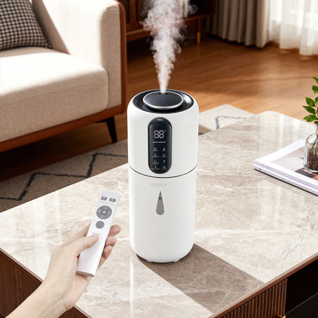 Umidificator Evoair STEAMIX3800 Smart, Wifi, Rezervor 3.8L, Capacitate de umidificare 300ml/h, Senzor umiditate, Mod Auto, Autonomie 13 ore, Lampă UVA, Aromaterapie, Indicator umiditate și temperatură, Telecomandă, Alb