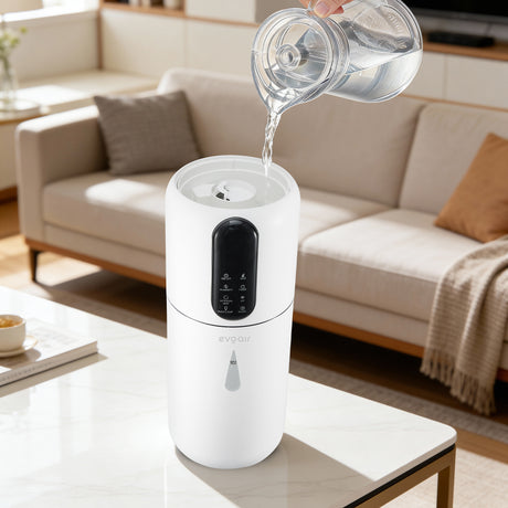 Umidificator Evoair STEAMIX3800 Smart, Wifi, Rezervor 3.8L, Capacitate de umidificare 300ml/h, Senzor umiditate, Mod Auto, Autonomie 13 ore, Lampă UVA, Aromaterapie, Indicator umiditate și temperatură, Telecomandă, Alb