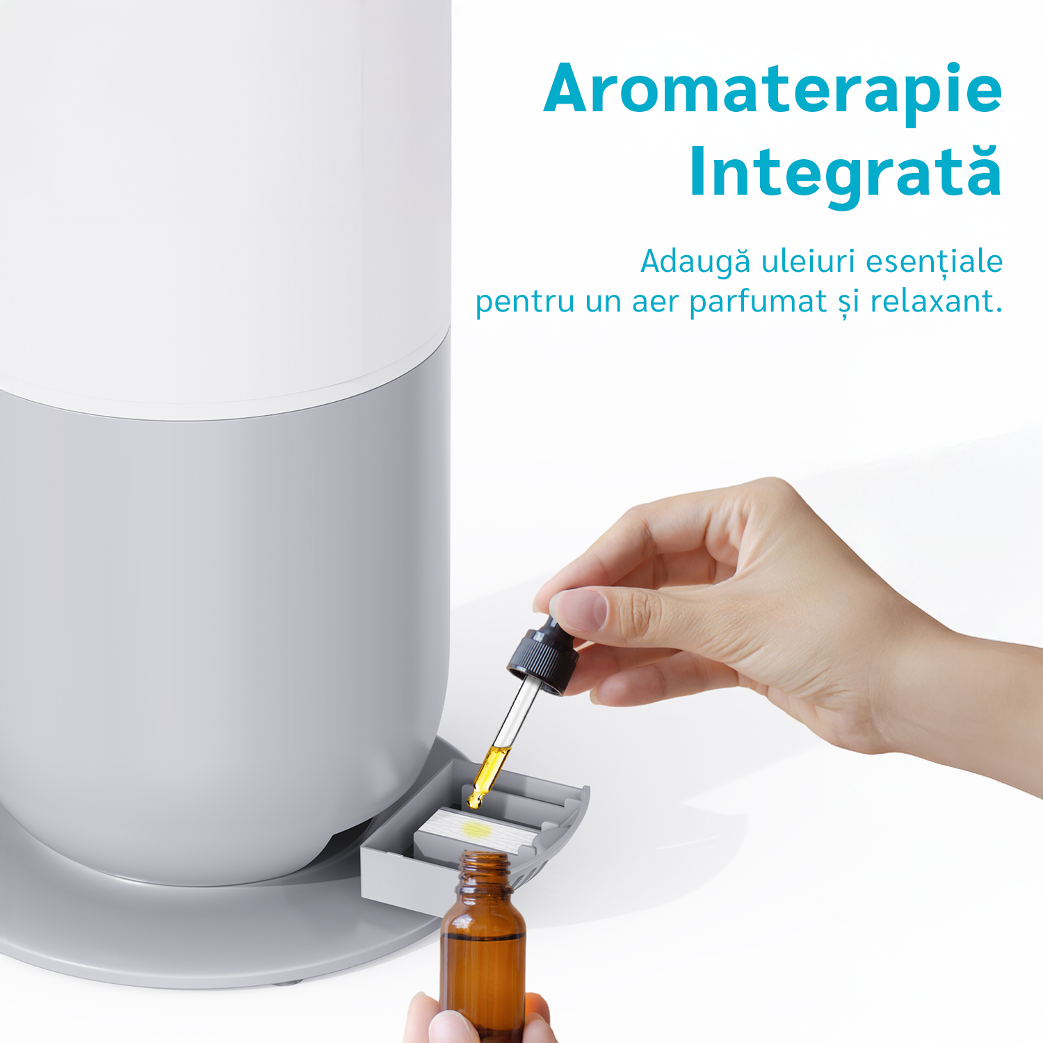 Umidificator aer Evoair Umio, Rezervor 8l, Lampa UV, 3 trepte umidificare, Indicator Umiditate, Duză de Ceață, Aromaterapie, Telecomandă, Alb