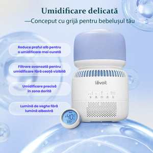 Umidificator aer Levoit Sprout Baby Evaporativ Smart, Rezervor 3.8l, 280ml/h, Senzor extern de umiditate, Comandă vocală, Funcție Auto-Drying, Albastru