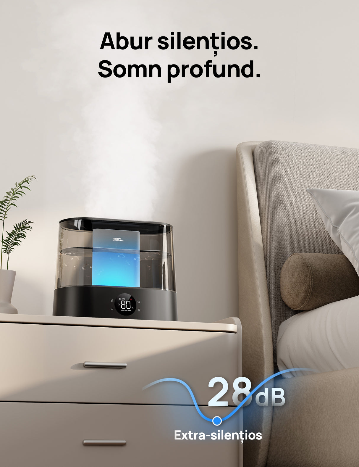 Umidificator aer Dreo DR-HHM010S Smart, Rezervor 4l, 250ml/h, 3 trepte umidificare, Senzor de Umiditate, Mod Auto, Aromaterapie, Negru