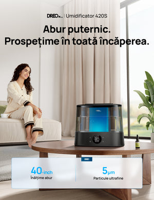 Umidificator aer Dreo DR-HHM010S Smart, Rezervor 4l, 250ml/h, 3 trepte umidificare, Senzor de Umiditate, Mod Auto, Aromaterapie, Negru