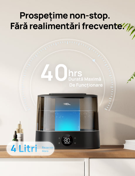 Resigilat! Umidificator aer Dreo 420S Smart, Rezervor 4l, 250ml/h, 3 trepte umidificare, Senzor de Umiditate, Indicator Umiditate,Mod Auto, Aromaterapie, Negru