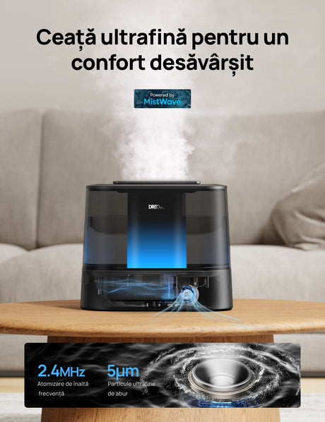Resigilat! Umidificator aer Dreo 420S Smart, Rezervor 4l, 250ml/h, 3 trepte umidificare, Senzor de Umiditate, Indicator Umiditate,Mod Auto, Aromaterapie, Negru
