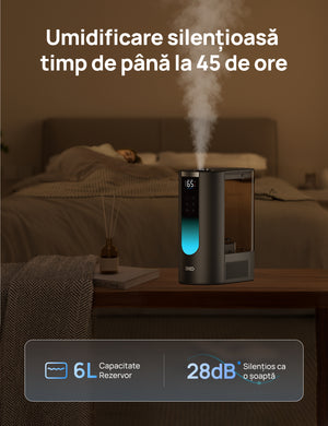 Umidificator aer Dreo DR-HHM013S Smart, Rezervor 6l, 500ml/h, Functie Incalzire, 3 trepte umidificare, Indicator Umiditate, Duză de Ceață, Mod Auto, Aromaterapie, Negru