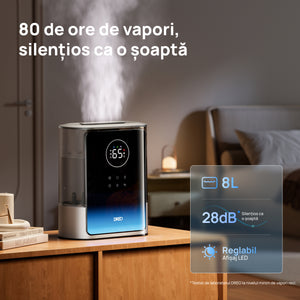 Umidificator de aer Dreo 717S Smart, Rezervor 8L, 550ml/h, Ceață caldă și rece, Autonomie până la 80h, Acoperire 56m², Senzor umiditate, Indicator Umiditate, Temporizator, Aromaterapie, Negru