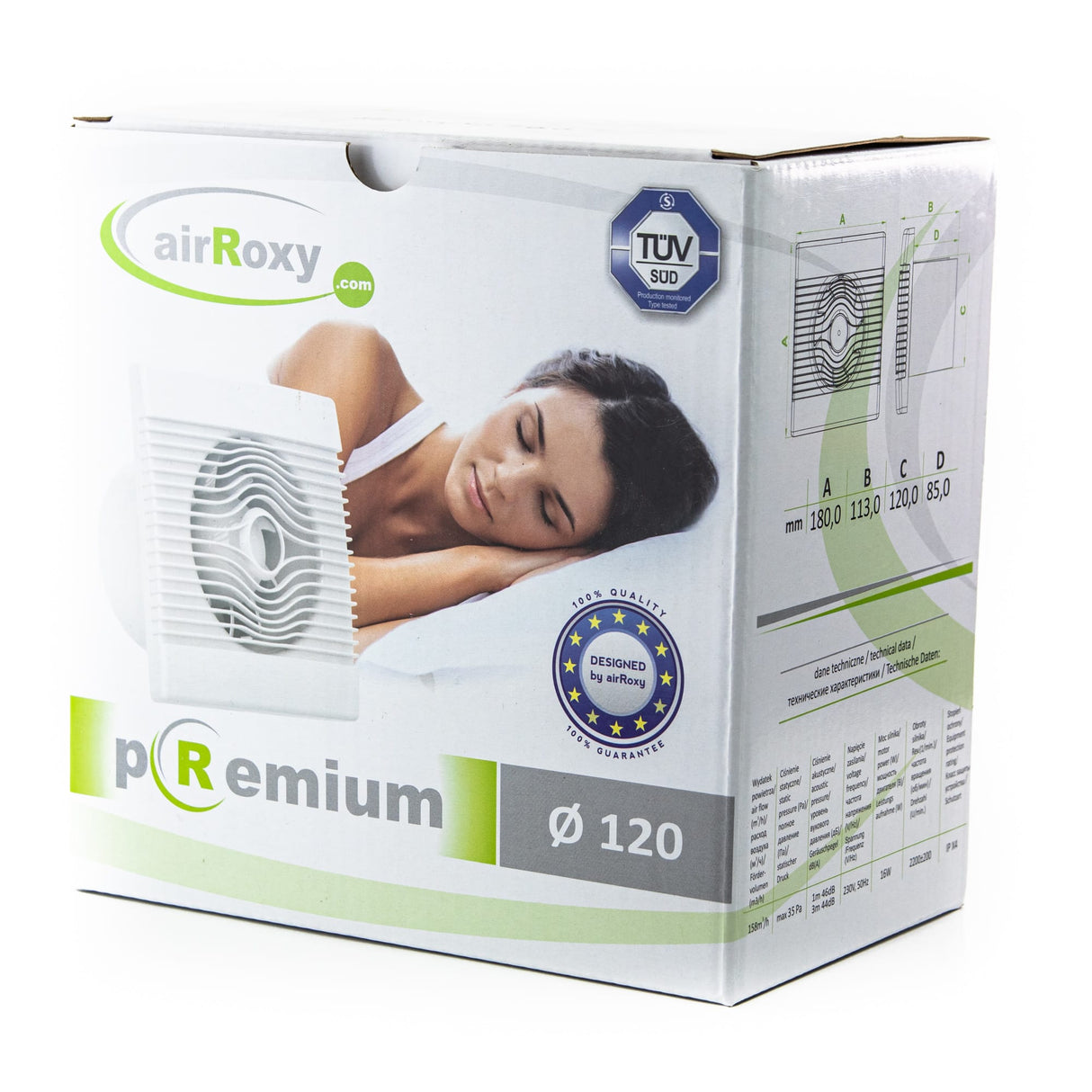 Ventilator baie pRemium Ø 120 HS, Debit 158 m3/h, Senzor de umiditate, Timer, Garantie 2 ani, Alb