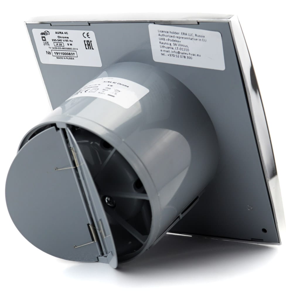 Ventilator baie AURA 5C Silent, Clapeta antiretur, Garantie 2 ani, Motor Long Life 40000h, Debit 180mc/h, Ø125mm Chrome