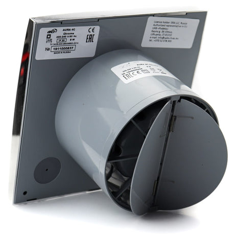 Ventilator baie AURA 5C Silent, Clapeta antiretur, Garantie 2 ani, Motor Long Life 40000h, Debit 180mc/h, Ø125mm Chrome