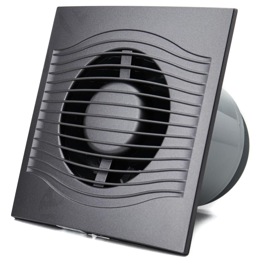 Ventilator baie SLIM 4C Ø100, Super Silent, Clapeta antiretur, Motor Long Life 40000h, Debit 90mc/h, Dark Gray Metal