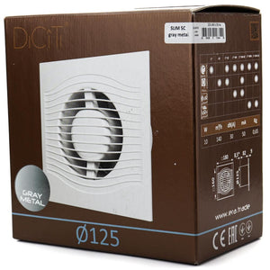 Ventilator baie SLIM 5C Ø125, Super Silent, Clapeta antiretur, Garantie 2 ani, Motor Long Life 40000h, Debit 140mc/h, Gray Metal