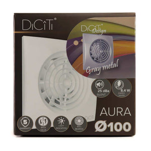 Ventilator baie AURA 4C Silent, Clapeta antiretur, Garantie 2 ani, Motor Long Life 40000h, Debit 90mc/h, Ø100mm, Gray Metal