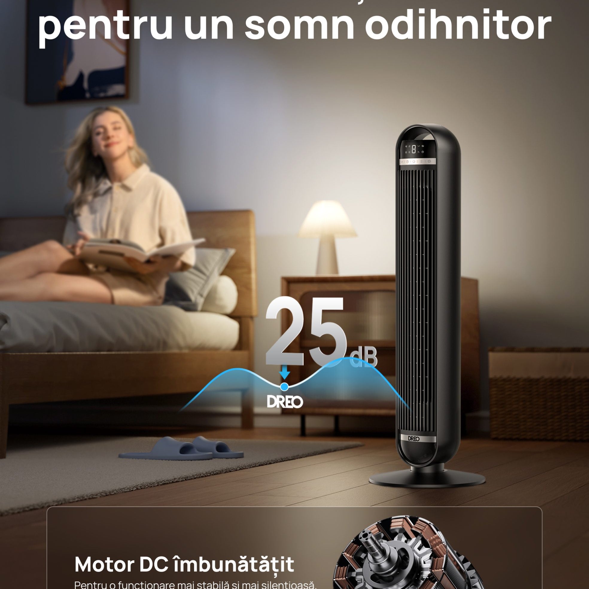 Resigilat! Ventilator Turn DREO Nomad DR-HTF014, 8 viteze, 4 functii, 92cm, oscilatie 90°, HyperSilent 25dB, telecomanda, negru
