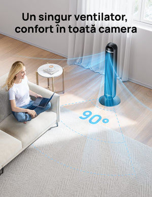 Ventilator Turn DREO Nomad DR-HTF014, 8 viteze, 4 functii, 92cm, oscilatie 90°, HyperSilent 25dB, telecomanda, negru