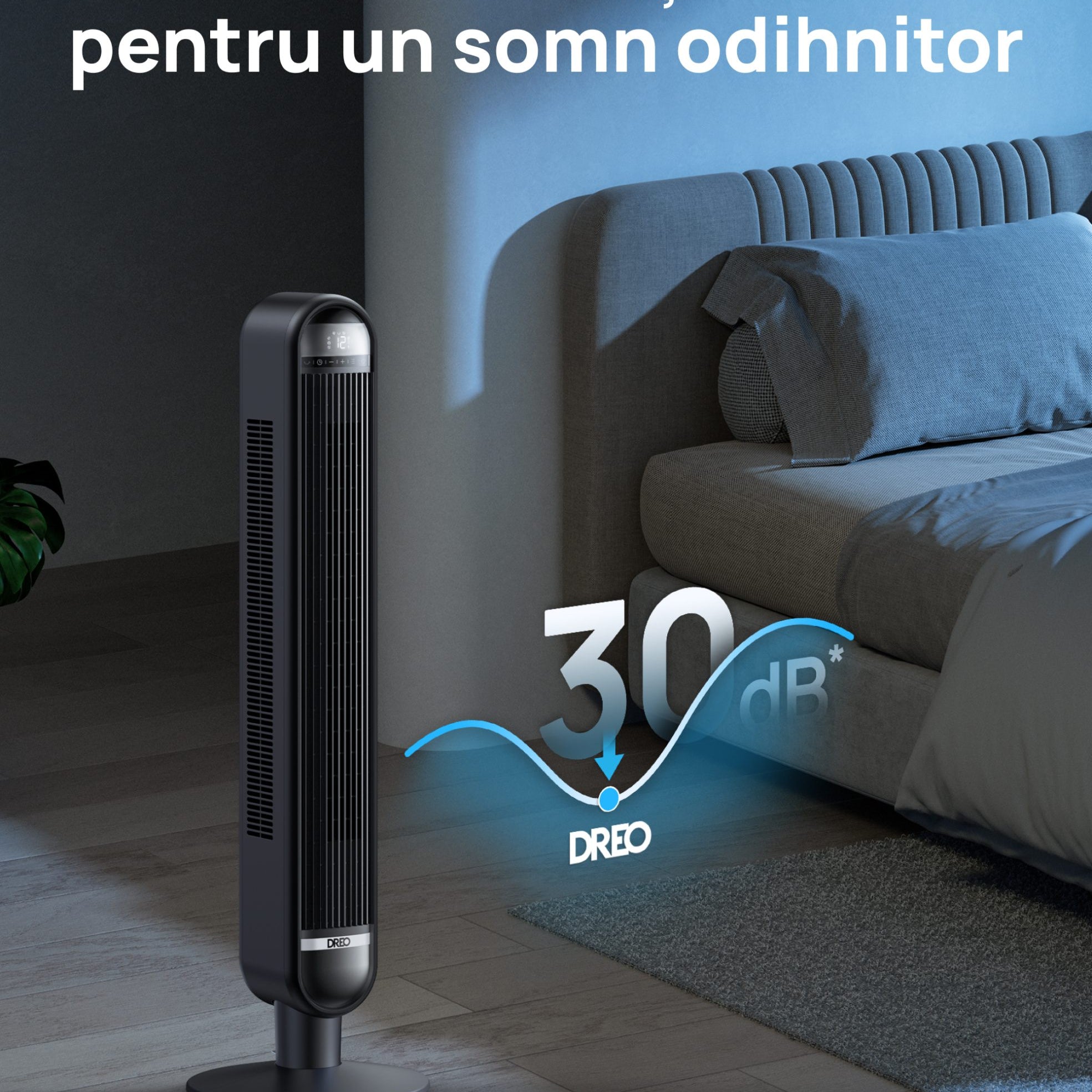 Ventilator Turn DREO Cruiser DR-HTF019, 6 viteze, 4 functii,106cm, HyperSilent 30dB, oscilatie 90°,telecomanda, negru