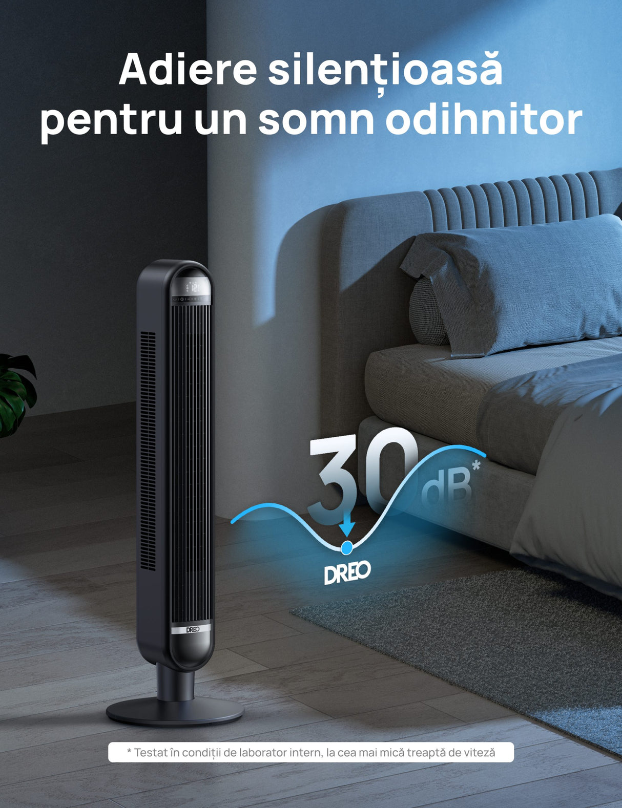 Ventilator Turn DREO Cruiser DR-HTF019, 6 viteze, 4 functii,106cm, HyperSilent 30dB, oscilatie 90°,telecomanda, negru