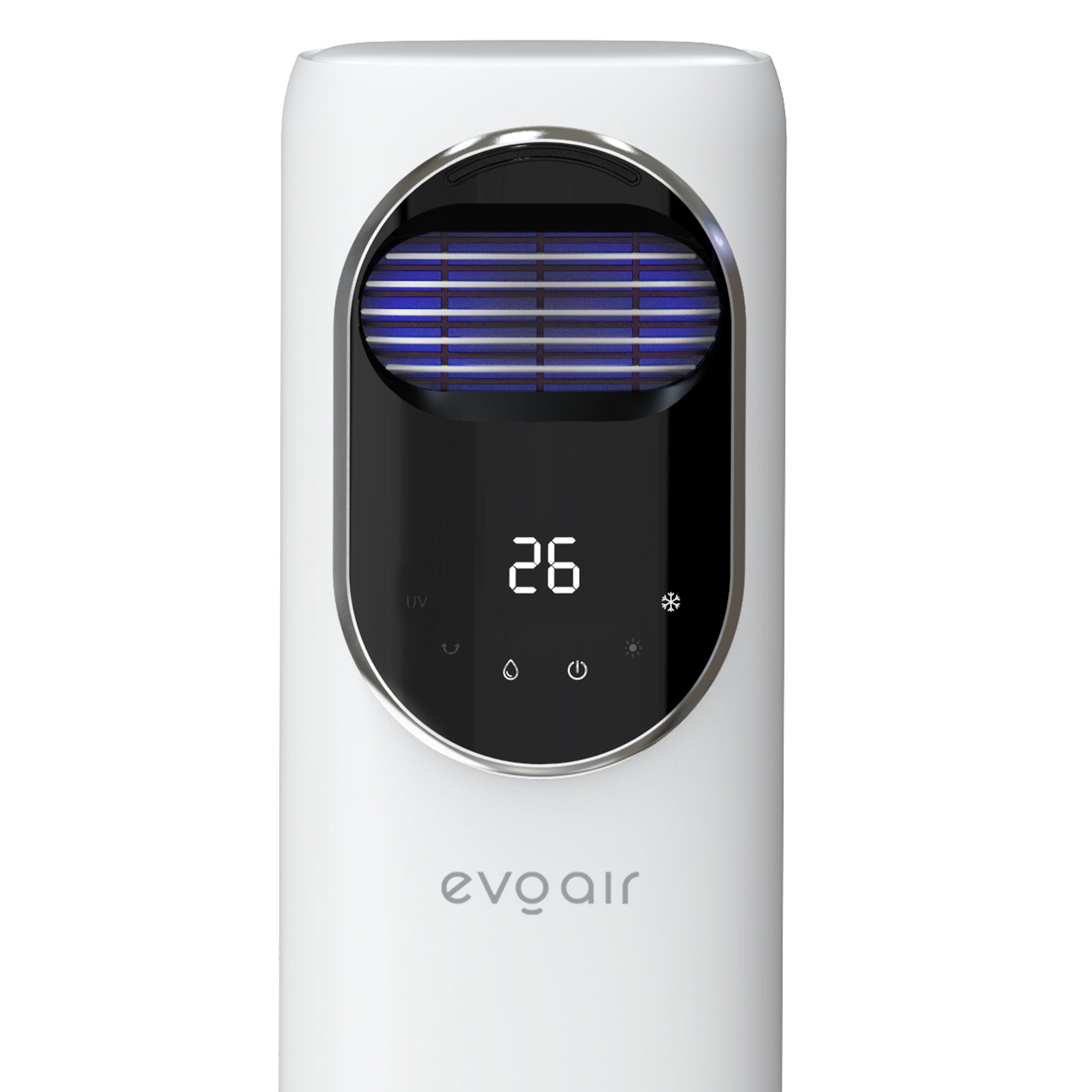 Ventilator turn 4 in 1 Evoair BRIIS SILVER, Aerotermă, Răcitor, Umidificator, Sterilizator UV, Telecomanda, 2 viteze Încălzire, 3 viteze Răcire, Pastile Racire 2+2 Cadou, Rezervor 3.15l Alb/Argintiu