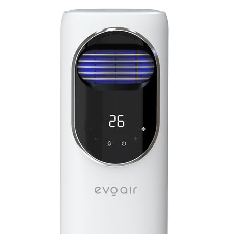 Ventilator turn 4 in 1 Evoair BRIIS SILVER BLACK, Functie Incalzire/Racire/Umidificare/Sterilizare UV, Telecomanda, 5 viteze, Pastile Racire 2+2 Cadou, Rezervor 3.15l, Display Negru, Contur Argintiu (Display cu mici imperfectiuni vizuale)