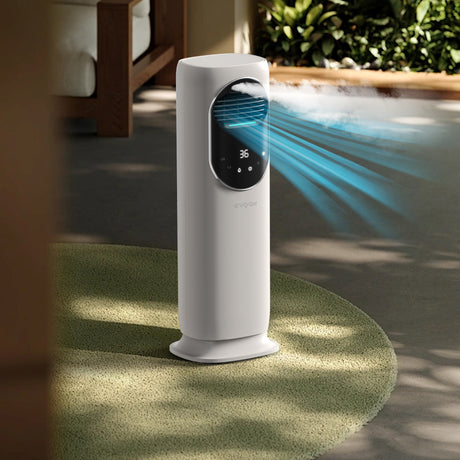 Ventilator turn 4 in 1 Evoair BRIIS SILVER, Aerotermă, Răcitor, Umidificator, Sterilizator UV, Telecomanda, 2 viteze Încălzire, 3 viteze Răcire, Pastile Racire 2+2 Cadou, Rezervor 3.15l Alb/Negru