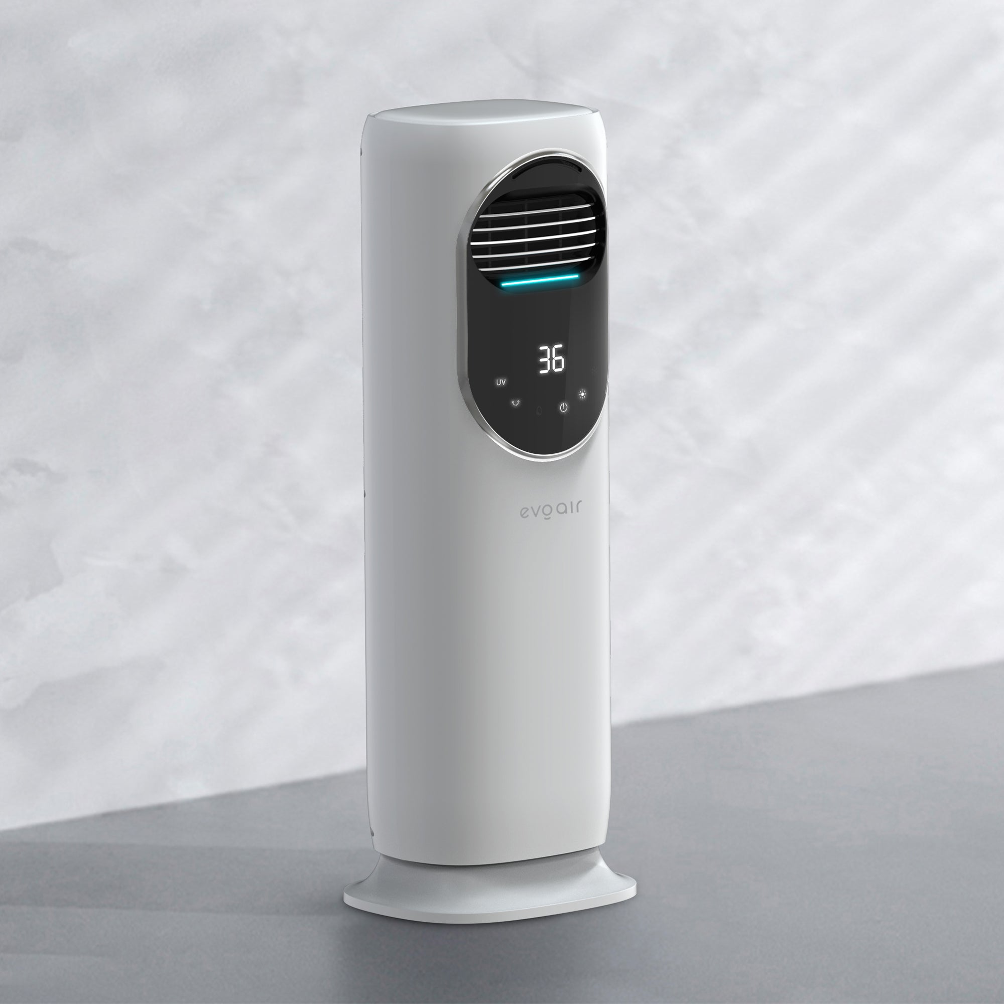 Ventilator turn 4 in 1 Evoair BRIIS SILVER, Aerotermă, Răcitor, Umidificator, Sterilizator UV, Telecomanda, 2 viteze Încălzire, 3 viteze Răcire, Pastile Racire 2+2 Cadou, Rezervor 3.15l Alb/Argintiu