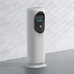 Ventilator turn 4 in 1 Evoair BRIIS SILVER, Aerotermă, Răcitor, Umidificator, Sterilizator UV, Telecomanda, 2 viteze Încălzire, 3 viteze Răcire, Pastile Racire 2+2 Cadou, Rezervor 3.15l Alb/Argintiu